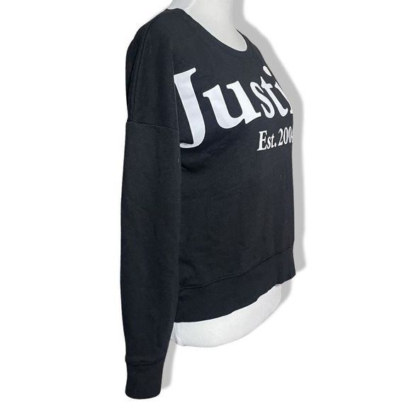JUSTICE Black Graphic Pullover Sweater w/ White Print, Soft & Cozy, Size 14/16 - Picture 5 of 6
